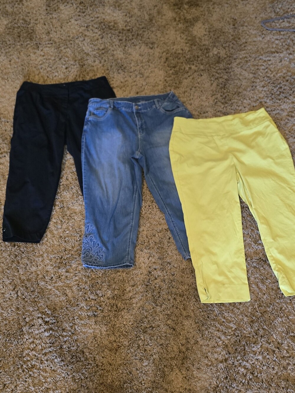 Womens Plus Size LOT. 3-Pack Capris - Navy Slack Capri, Denim Blue & Lime Green